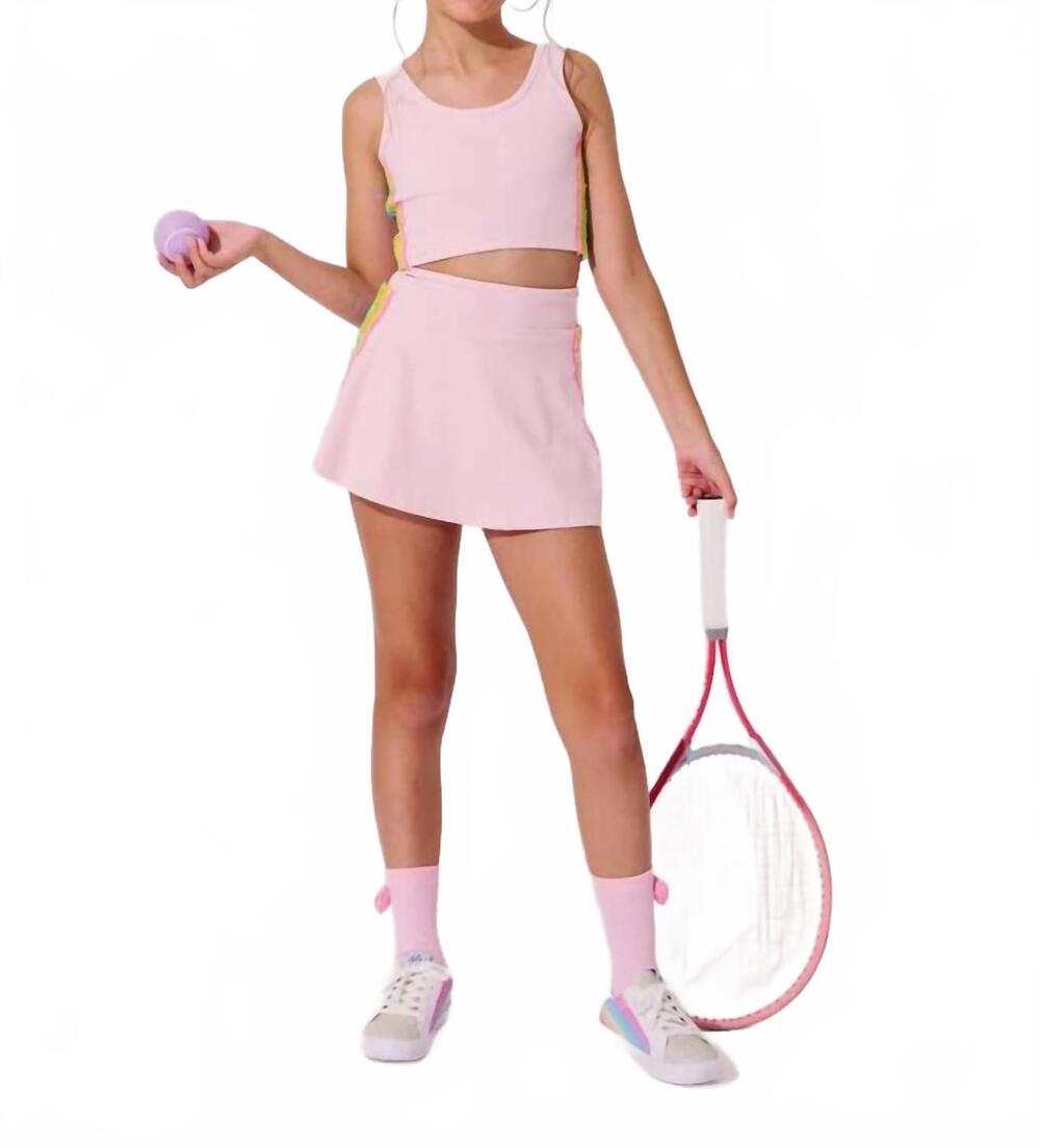 NEW LOLA + THE BOYS girl's rainbow sherbet sequin tennis set in pink